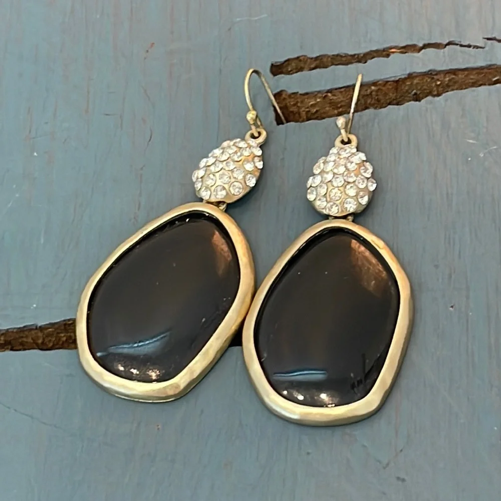 Black Rhinestone Earrings Evening Dangling lightweight - Picture 2 of 5